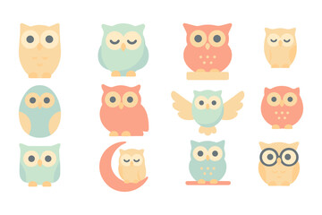 Cute owl characters vector illustration - design for print and poster in flat style