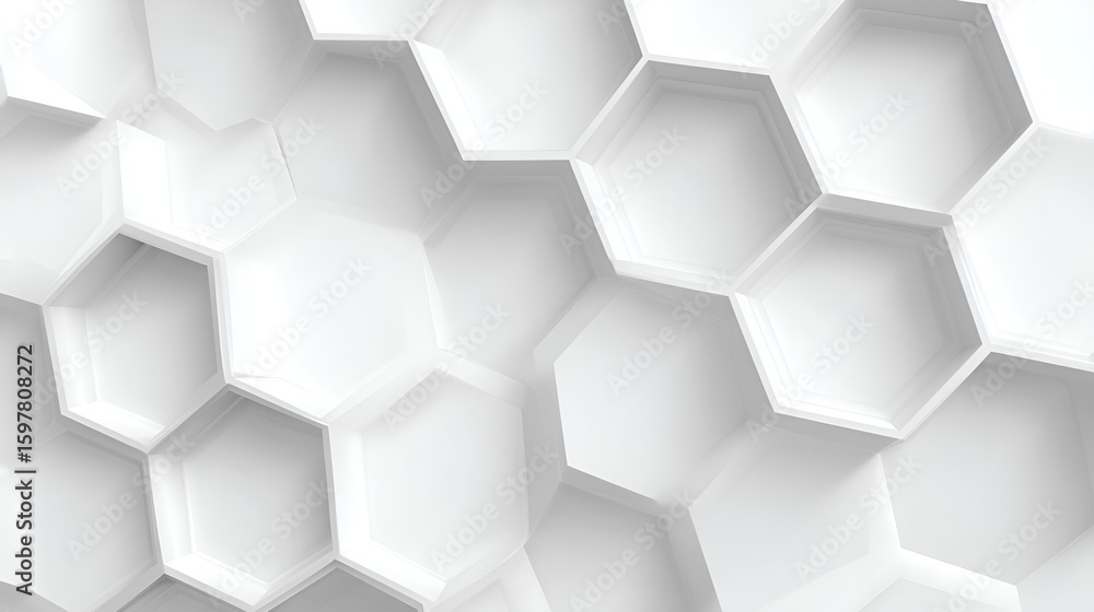 Poster white background of 3d hexagonal structures creating a modern honeycomb pattern with soft light grad