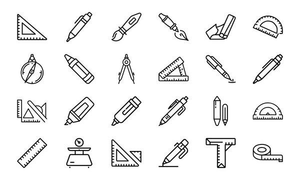 Minimalist outlined drawing tools and instruments for architect design and art projects