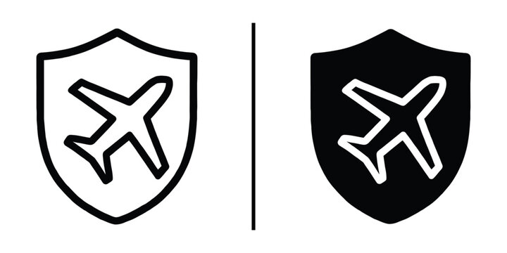 Air Travel Protection Icon: A pair of simple yet elegant icons symbolizing air travel protection and assurance, perfect for travel-related projects. 
