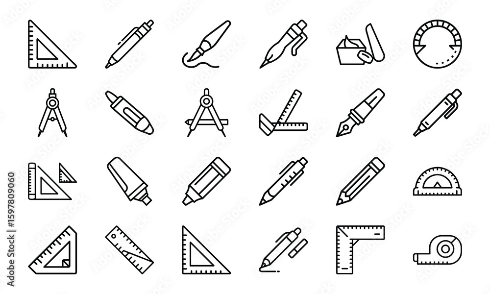 Aufkleber set of minimalist outlined icons representing various tools for design and drafting