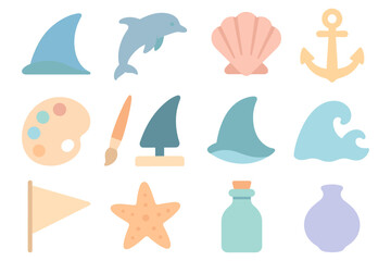 Coastal elements vector illustration for summer and beach theme in flat style