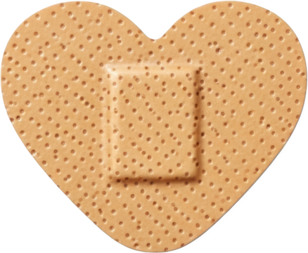 Heart shaped adhesive bandage with textured surface and central pad isolate