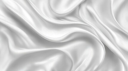 Luxurious white silk fabric draping softly, creating elegant smooth surface with delicate sheen, highlighting refined wedding or event decorative background