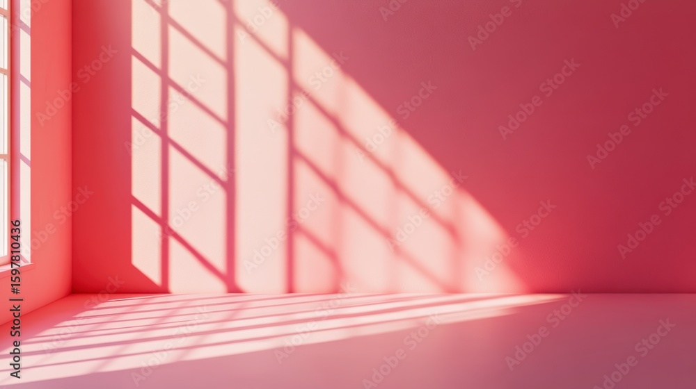 Canvas Prints sunlight streams through a window, casting shadows on a pink room's wall and floor.