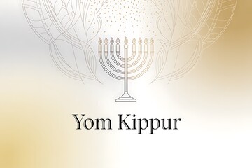 Elegant Menorah with gold accents and confetti adorns a soft gradient background with the text Yom Kippur for a solemn religious observance
