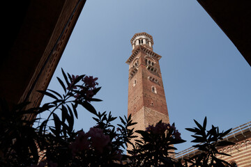 The Lamberti Tower (Torre dei Lamberti) in Verona is a historical symbol of medieval architecture.