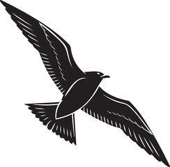 Obraz premium Black and White Silhouette of a Flying Seagull Bird Illustration Isolated on White Background