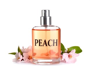 Peach perfume bottle with flowers