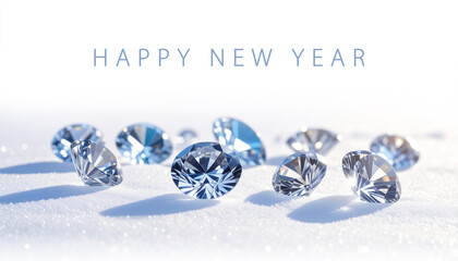 Happy new year greeting card with diamonds on snow