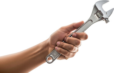 Hand holding an adjustable wrench tool for fixing and repair isolate mechanical