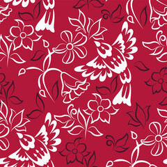 Warbler patterns with Botanical floral ethnic motif fabric flat design