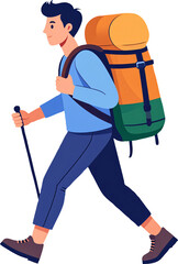 Cartoon hiker with backpack representing hardship or challenge
