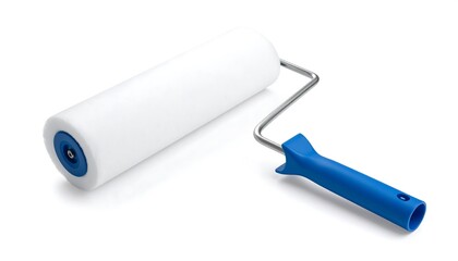 White paint roller with blue handle