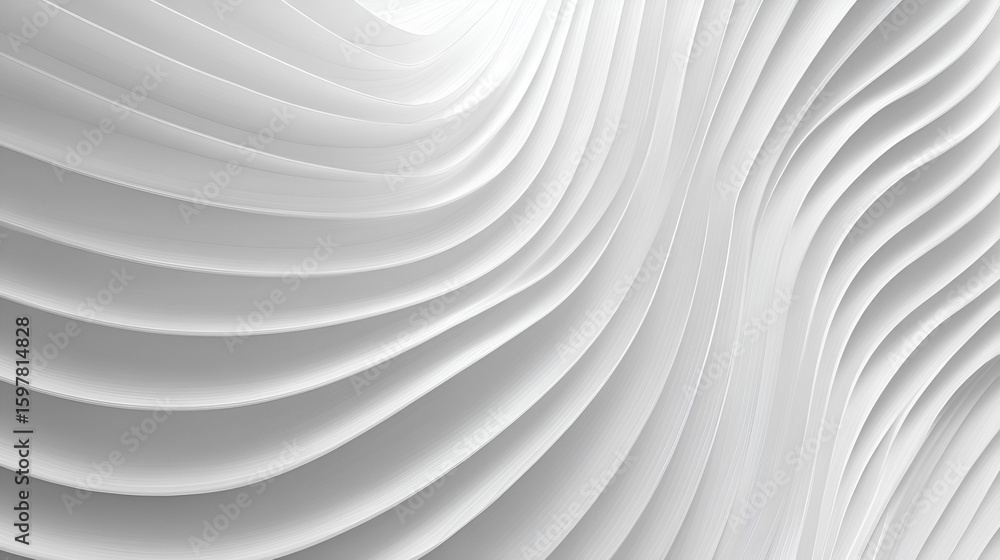 Poster wavy layered white surfaces form an abstract pattern with soft lighting