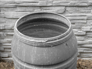 Collect rain in a plastic barrel in the garden, rainwater