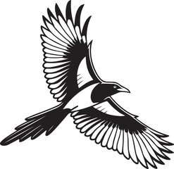 Black and White Silhouette of a Flying Seagull Bird Illustration Isolated on White Background