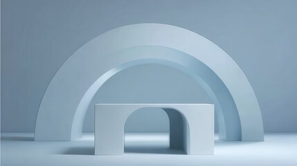 Fototapeta premium Modern blue podium with arched structures providing an elegant and minimalist setting for showcasing products, perfect for beauty, fashion, or other commercial displays