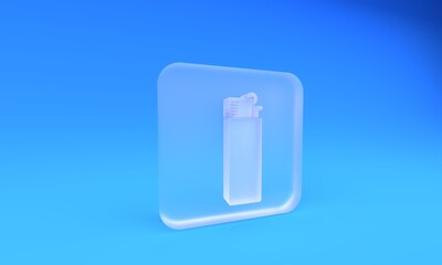 Frosted glass Lighter icon isolated on blue background. Square frosted glass button. 3D render...