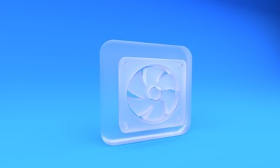 Frosted glass Computer cooler icon isolated on blue background. PC hardware fan. Square frosted...