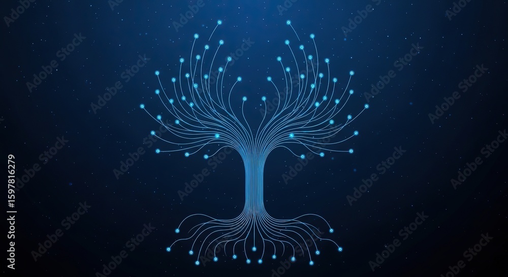 Poster abstract digital tree of light and connection symbolizing growth and technology