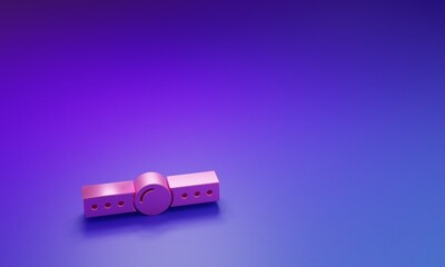 Pink Silicone ball gag with a leather belt icon isolated on purple-blue background. Fetish accessory. Sex toy for men and woman. Minimalism concept. 3D render illustration