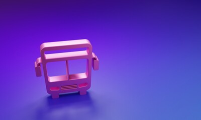 Pink Bus icon isolated on purple-blue background. Transportation concept. Bus tour transport sign. Tourism or public vehicle symbol. Minimalism concept. 3D render illustration