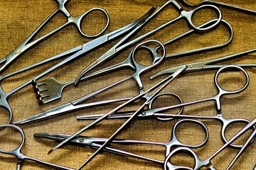 Background, vintage steel medical instruments