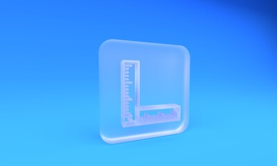 Frosted glass Folding ruler icon isolated on blue background. Square frosted glass button. 3D...