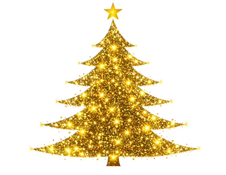 Abstract Golden Christmas Tree Made of Shimmering Stars and Light Particles, Transparent Background PNG - Powered by Adobe