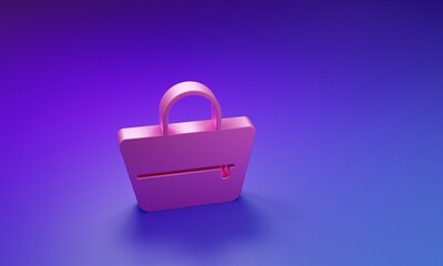 Pink Handbag icon isolated on purple-blue background. Female handbag sign. Glamour casual baggage symbol. Minimalism concept. 3D render illustration