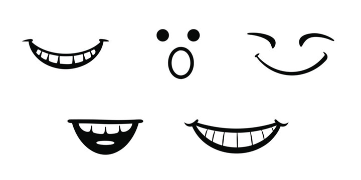 Collection of stylized cartoon mouth and eye expressions vector illustration