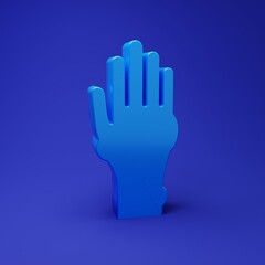 Blue Hand with psoriasis or eczema icon isolated on blue background. Concept of human skin response to allergen or chronic body problem. Minimalism concept. 3D render illustration