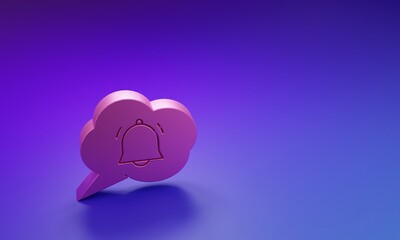 Pink Speech bubble with chat notification icon isolated on purple-blue background. New message, dialog, chat, social network notification. Minimalism concept. 3D render illustration