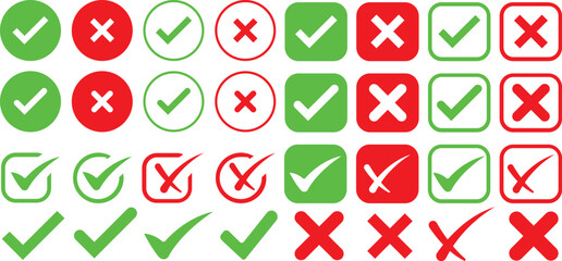 Check tick mark icon set.tick sign accept select confirm correct agree animated. successful symbol, tick mark.Check marks indicate approval. X marks indicate rejection. Simple symbols for yes and no.
