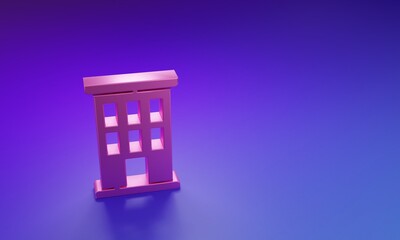 Pink House icon isolated on purple-blue background. Home symbol. Minimalism concept. 3D render illustration
