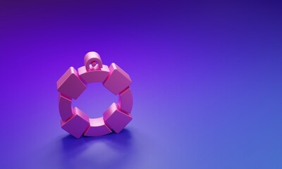 Pink Lifebuoy icon isolated on purple-blue background. Lifebelt symbol. Minimalism concept. 3D...
