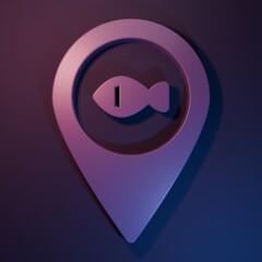Purple Location fishing icon isolated on purple-blue background. Fishing place. Minimalism concept....