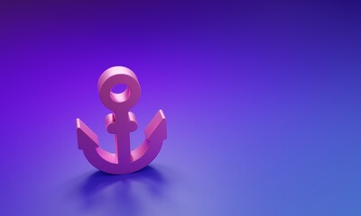 Pink Anchor icon isolated on purple-blue background. Minimalism concept. 3D render illustration