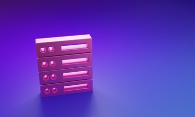 Pink Server, Data, Web Hosting icon isolated on purple-blue background. Minimalism concept. 3D...