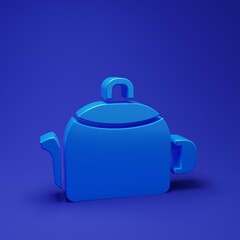 Blue Kettle with handle icon isolated on blue background. Teapot icon. Minimalism concept. 3D render illustration