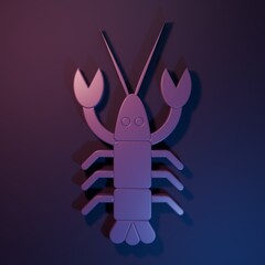 Purple Lobster icon isolated on purple-blue background. Minimalism concept. 3D render illustration