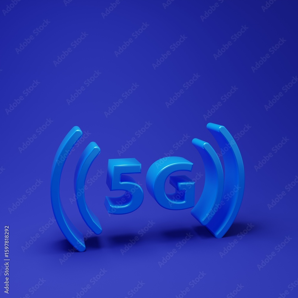 Poster blue 5g new wireless internet wifi connection icon isolated on blue background. global network high 