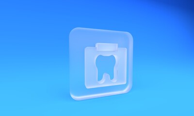 Frosted glass X-ray of tooth icon isolated on blue background. Dental x-ray. Radiology image. Square frosted glass button. 3D render illustration