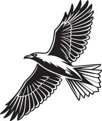 Black and White Silhouette of a Flying Seagull Bird Illustration Isolated on White Background