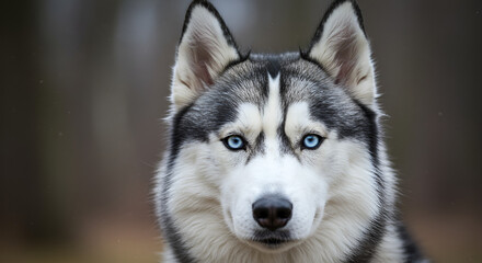 A captivating portrait of a majestic siberian husky with striking blue eyes
