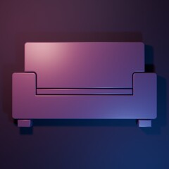 Purple Sofa icon isolated on purple-blue background. Minimalism concept. 3D render illustration