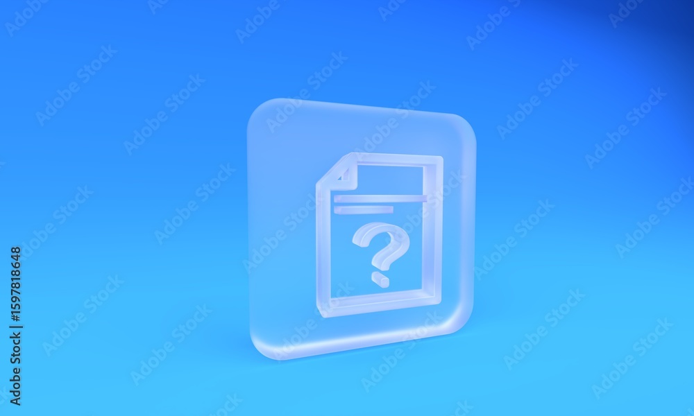 Fototapete frosted glass unknown document icon isolated on blue background. file with question mark. hold repor