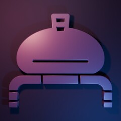 Purple Bread and salt on towel icon isolated on purple-blue background. National food loaf. Traditional ukrainian wedding bread. Minimalism concept. 3D render illustration