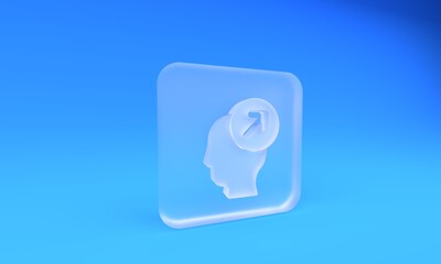 Frosted glass Head hunting concept icon on blue background. Business target or Employment sign. Human resource and recruitment for business. Square frosted glass button. 3D render illustration